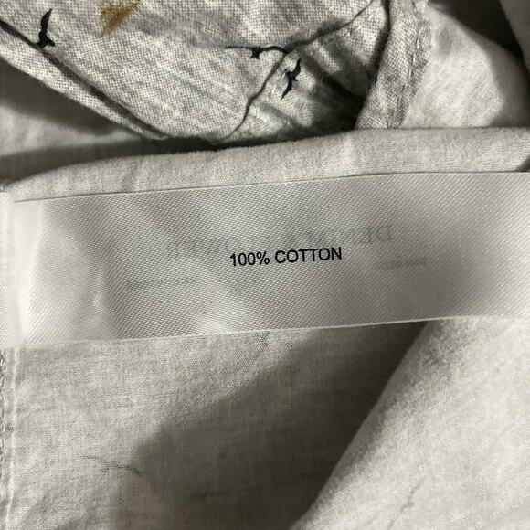 Denim & Flower Mens Large Gray Bird Print Short Sleeve Button Up Shirt Slim Fit - Picture 8 of 11